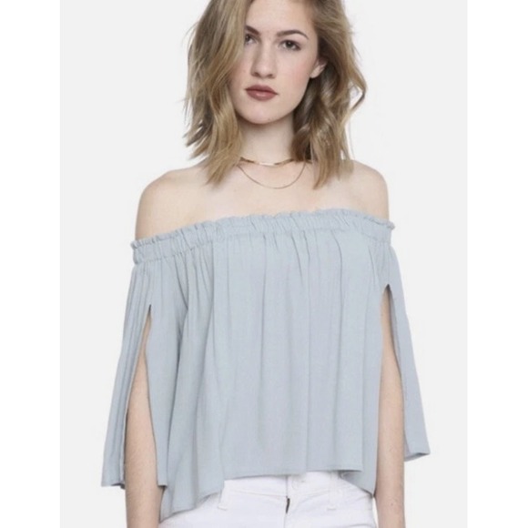 ASTR The Label Tops - ASTR The Label Off Shoulder Anabelle Top Beige Bell Sleeve Flowy Blouse Size S